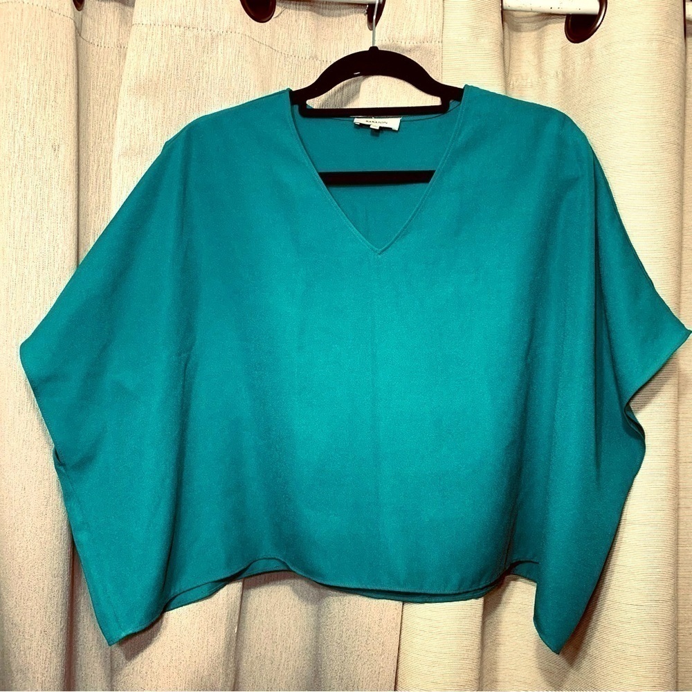 Aritzia Babaton Green Crepe Blouse Sz S Oversized Dolman Short Sleeve Shirt - Picture 13 of 13